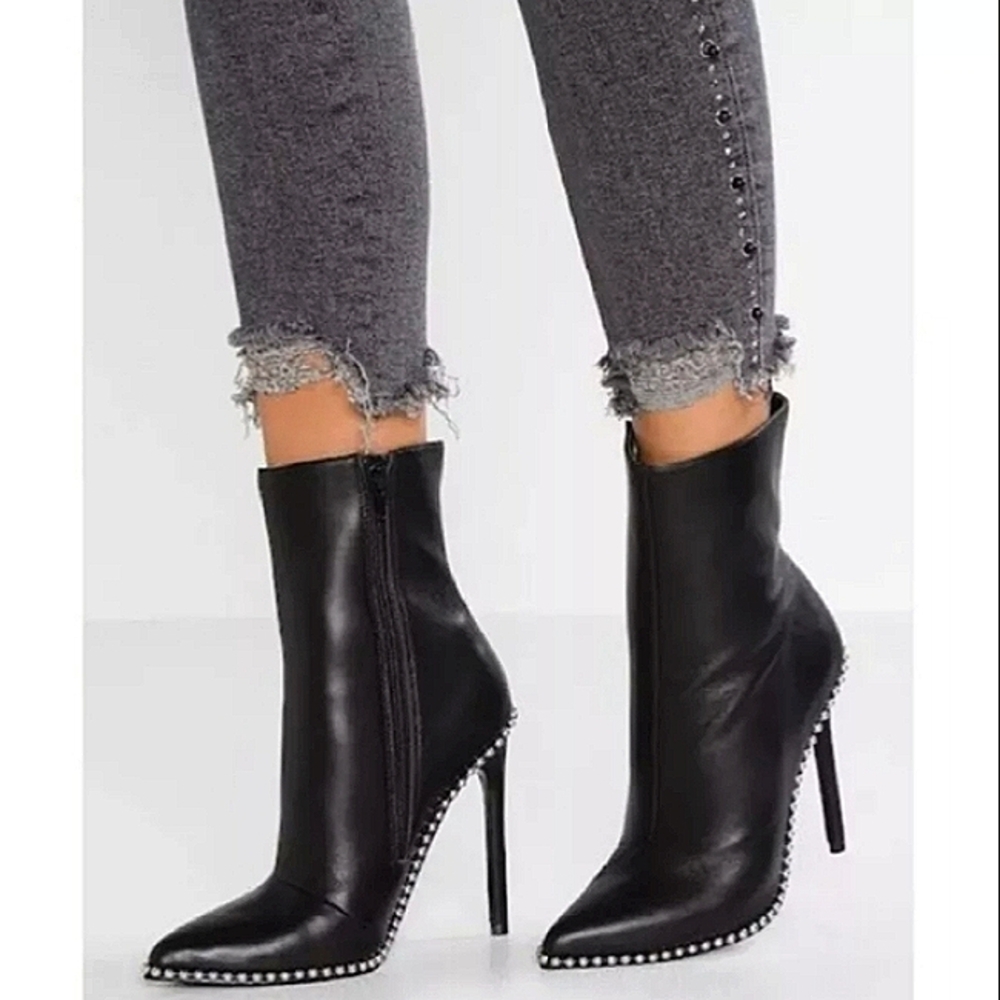 New w/Box Steve Madden Worthy Genuine Leather Studded Zip Stiletto Dress Booties - Picture 8 of 8